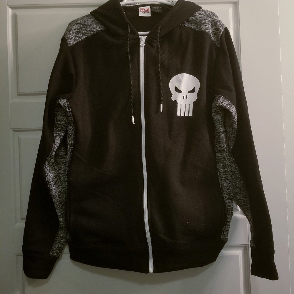 Marvel Punisher Skull Jacket Full Zip Up Hoodie - Men's Medium M Black Gray